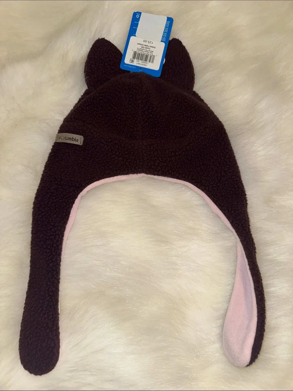 Columbia Kids Fleece Earflap Hat with Ears - Pink & Dark Brown. NWT